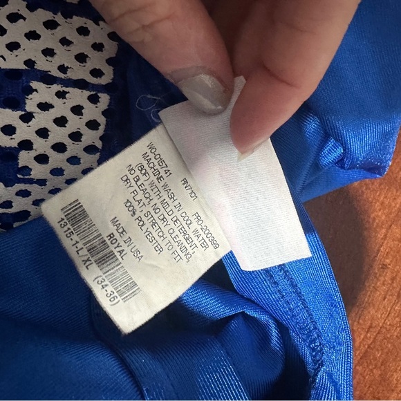 Vintage 80s Royal Blue Mesh Football Jersey Patriots Short Sleeve Size 34/36 - Picture 12 of 13